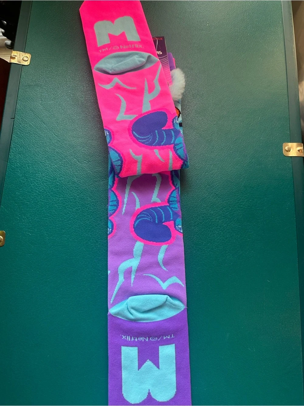 Derpy Cat K-Pop Demon Hunters Knee High Socks - Turquoise Purple Pink - Netflix